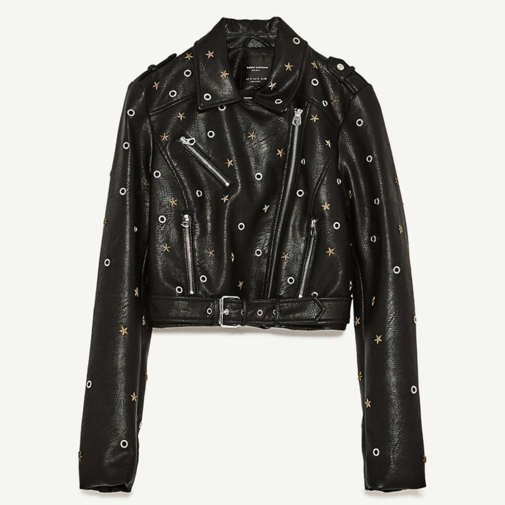 Zara Rare Black Studded Leather Style Jacket